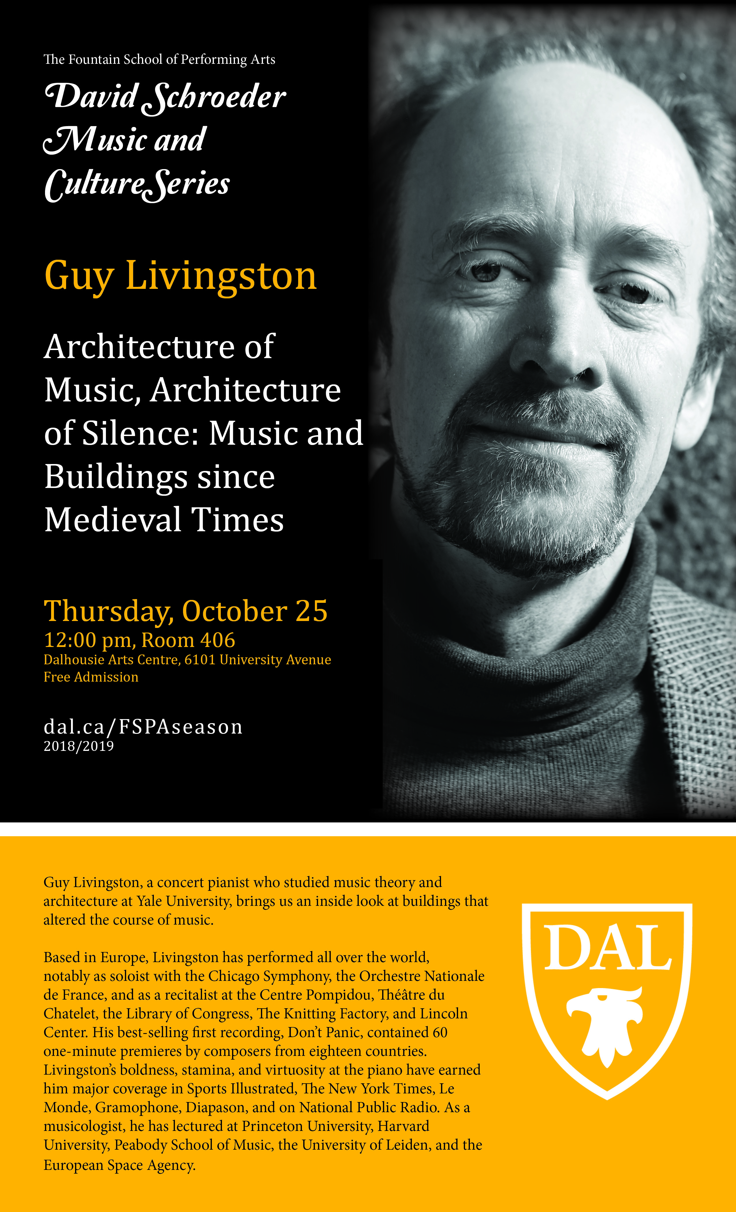 Poster for Schroeder Lecture at the Fountain School of Performing Arts, Halifax